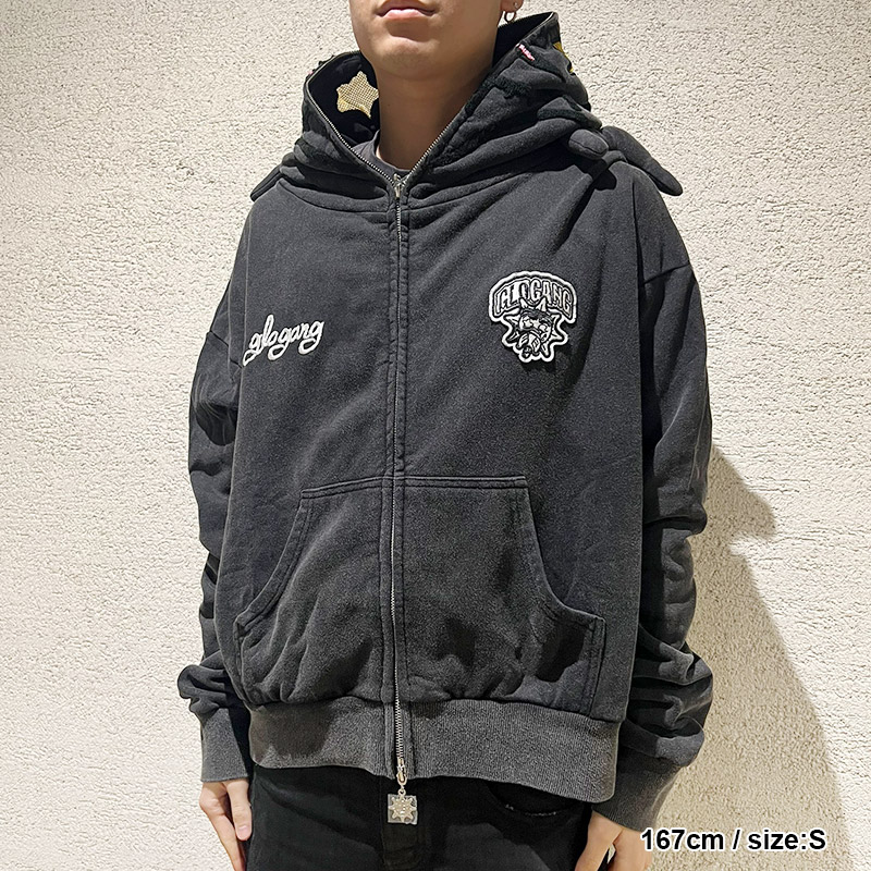 GLO GANG FULL ZIP HOODIE -BLACK-