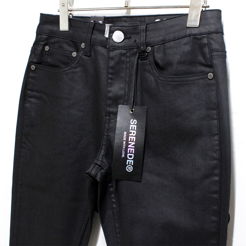 CAVIAR WAX STACKED JEANS -BLACK-