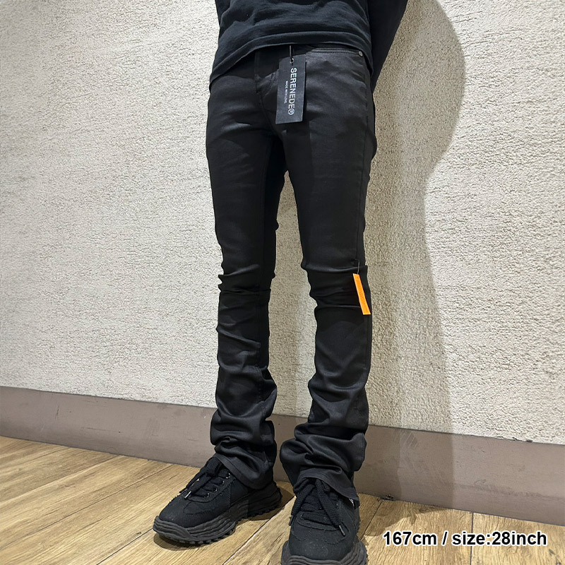 CAVIAR WAX STACKED JEANS -BLACK-