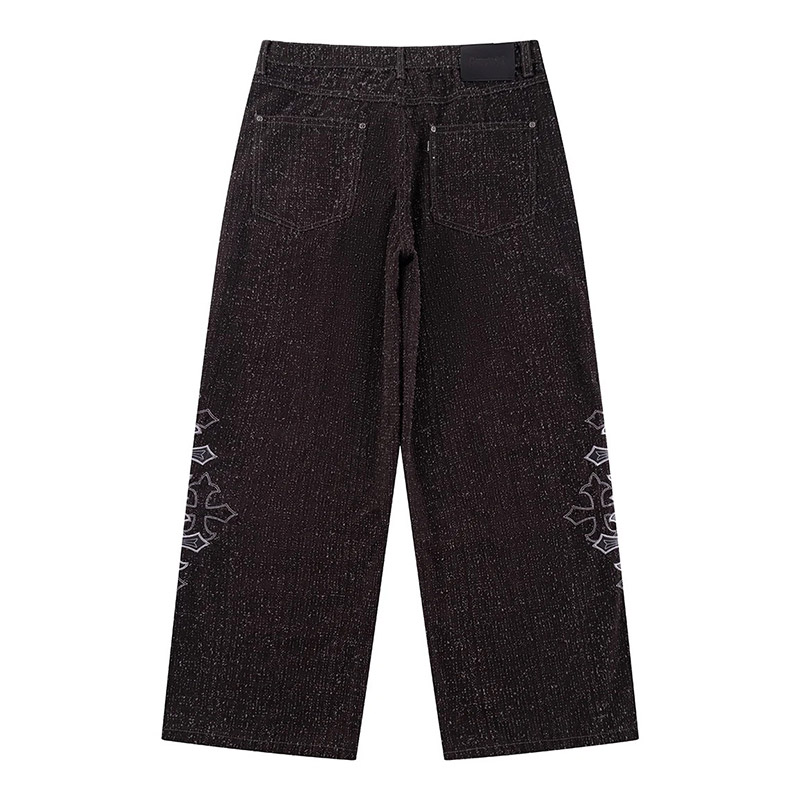 MULTIPLE CROSS LEATHER PATCH BAGGY DENIM -2.COLOR-