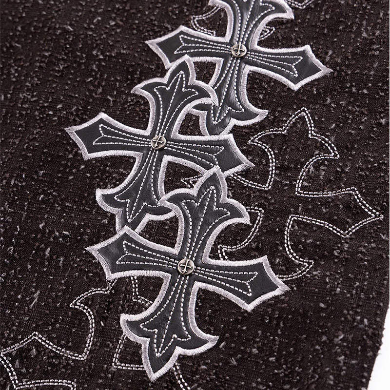 MULTIPLE CROSS LEATHER PATCH BAGGY DENIM -2.COLOR-