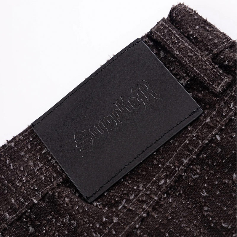 MULTIPLE CROSS LEATHER PATCH BAGGY DENIM -2.COLOR-