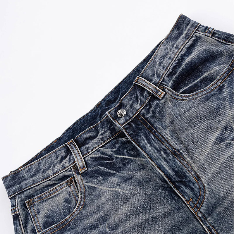 MULTIPLE CROSS LEATHER PATCH BAGGY DENIM -2.COLOR-