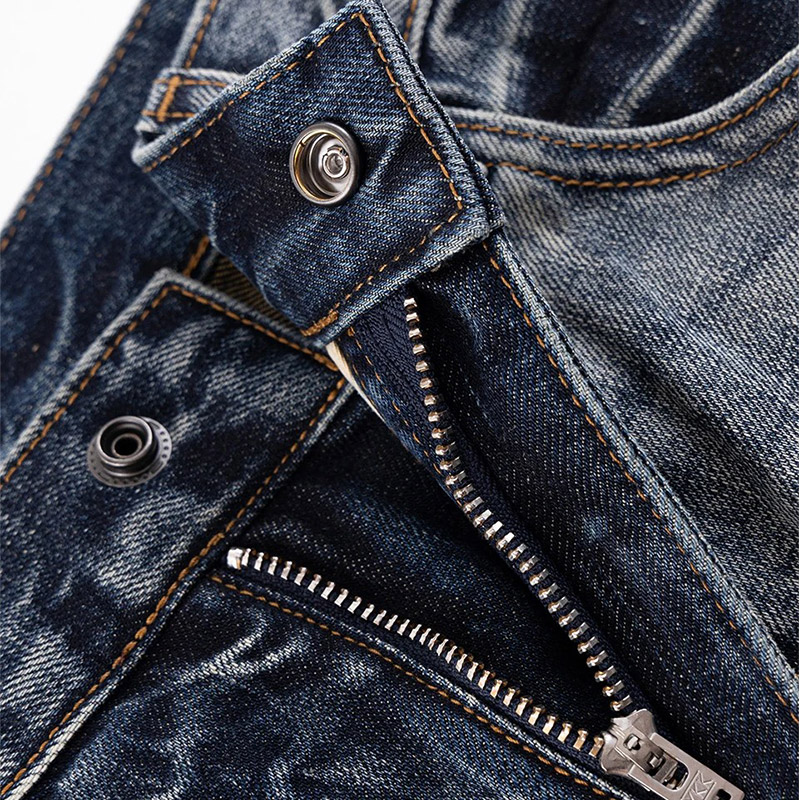 MULTIPLE CROSS LEATHER PATCH BAGGY DENIM -2.COLOR-