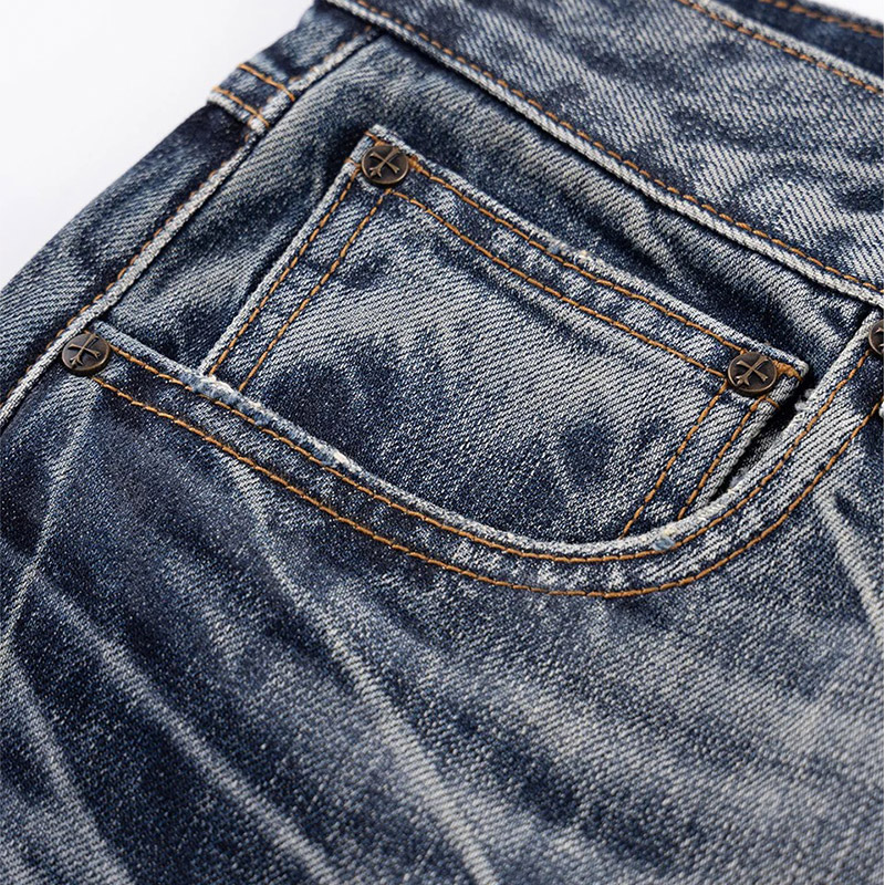 MULTIPLE CROSS LEATHER PATCH BAGGY DENIM -2.COLOR-