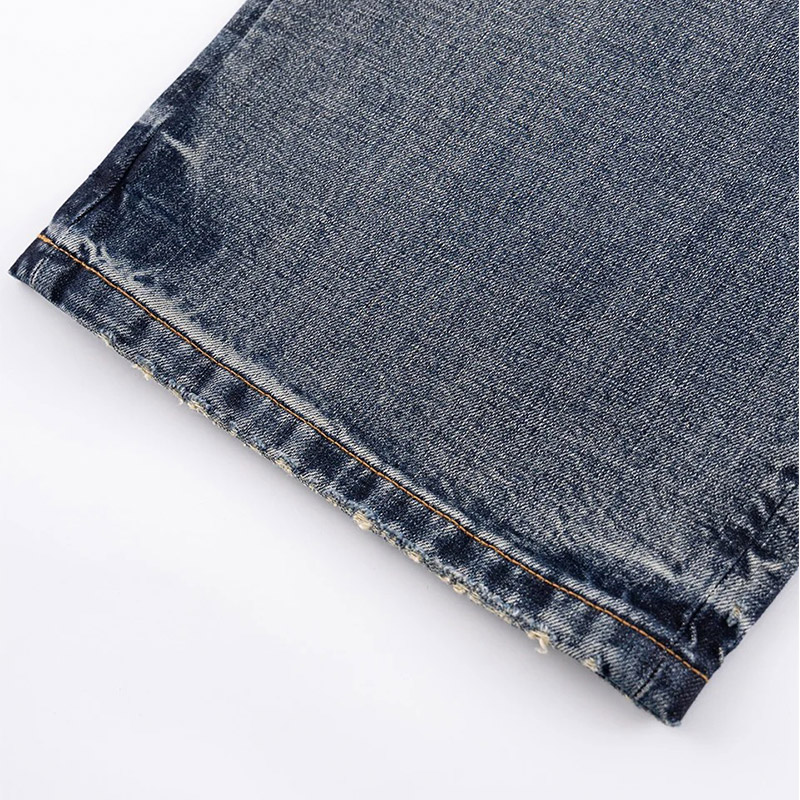 MULTIPLE CROSS LEATHER PATCH BAGGY DENIM -2.COLOR-