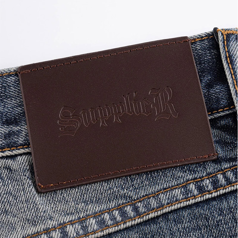 MULTIPLE CROSS LEATHER PATCH BAGGY DENIM -2.COLOR-
