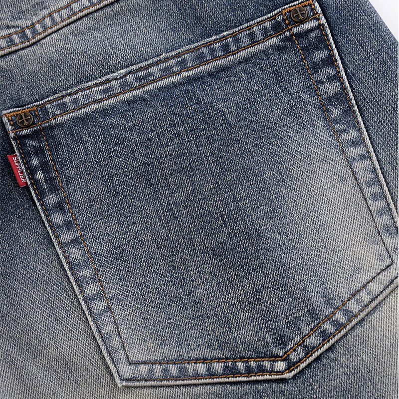 MULTIPLE CROSS LEATHER PATCH BAGGY DENIM -2.COLOR-