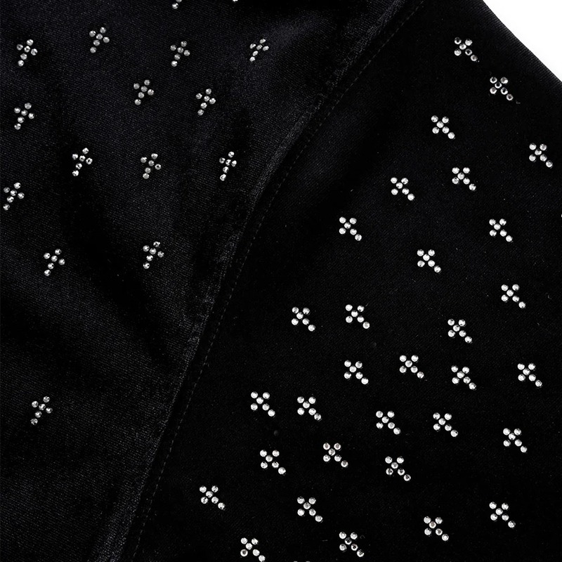 MICRO CROSS RHINESTONE VELOUR ZIP HOODIE -2.COLOR-