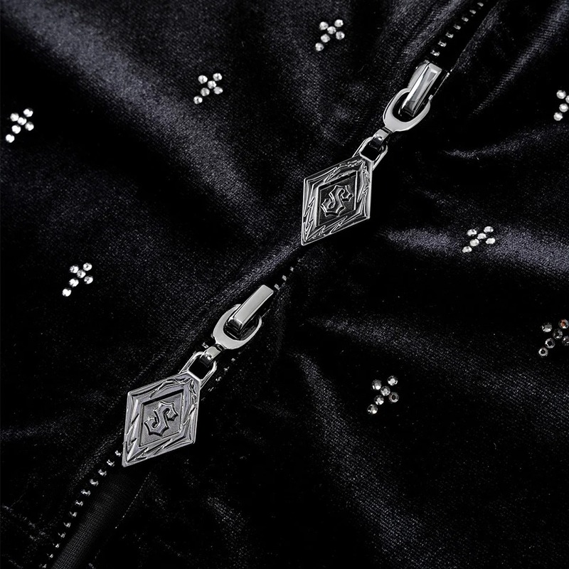 MICRO CROSS RHINESTONE VELOUR ZIP HOODIE -2.COLOR-