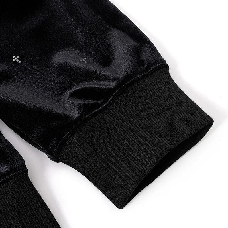 MICRO CROSS RHINESTONE VELOUR ZIP HOODIE -2.COLOR-