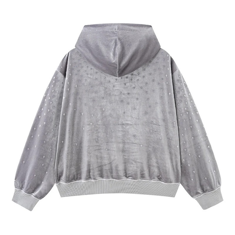 MICRO CROSS RHINESTONE VELOUR ZIP HOODIE -2.COLOR-