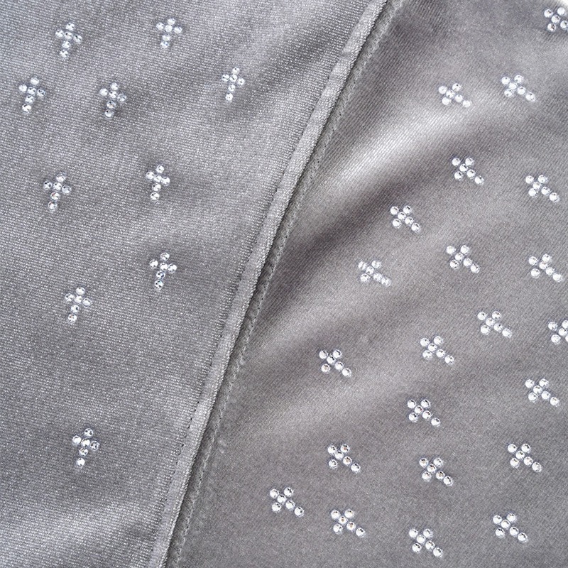 MICRO CROSS RHINESTONE VELOUR ZIP HOODIE -2.COLOR-
