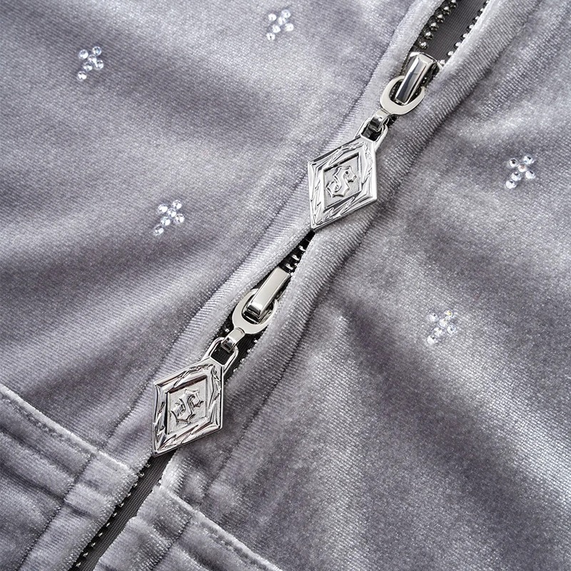 MICRO CROSS RHINESTONE VELOUR ZIP HOODIE -2.COLOR-