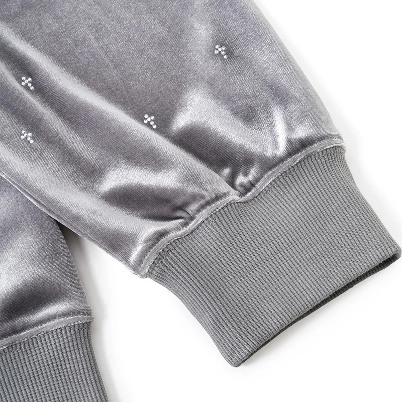 MICRO CROSS RHINESTONE VELOUR ZIP HOODIE -2.COLOR-