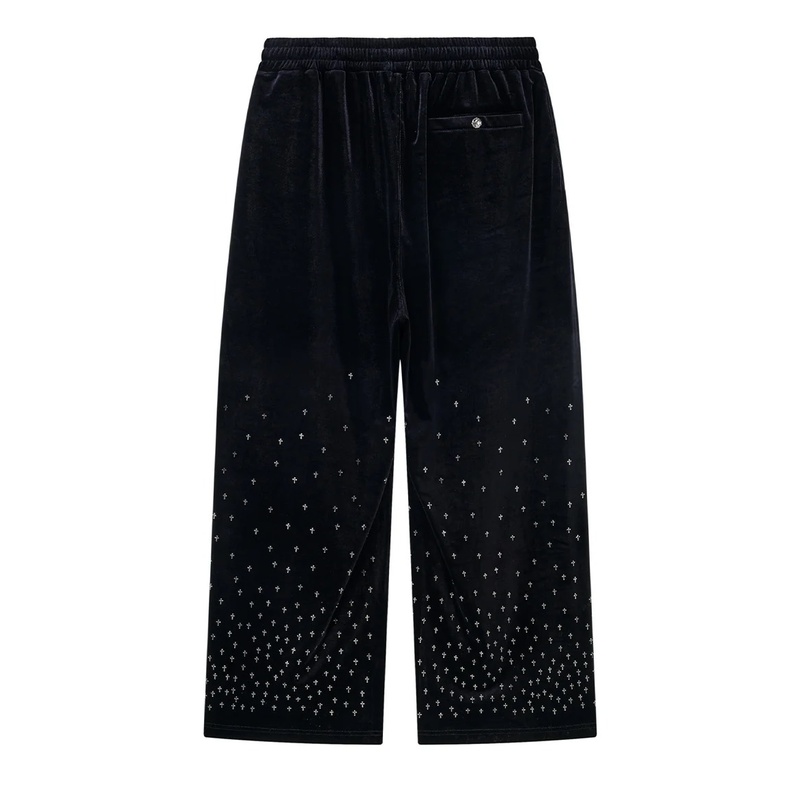 MICRO CROSS RHINESTONE VELOUR TRACK PANTS -2.COLOR-