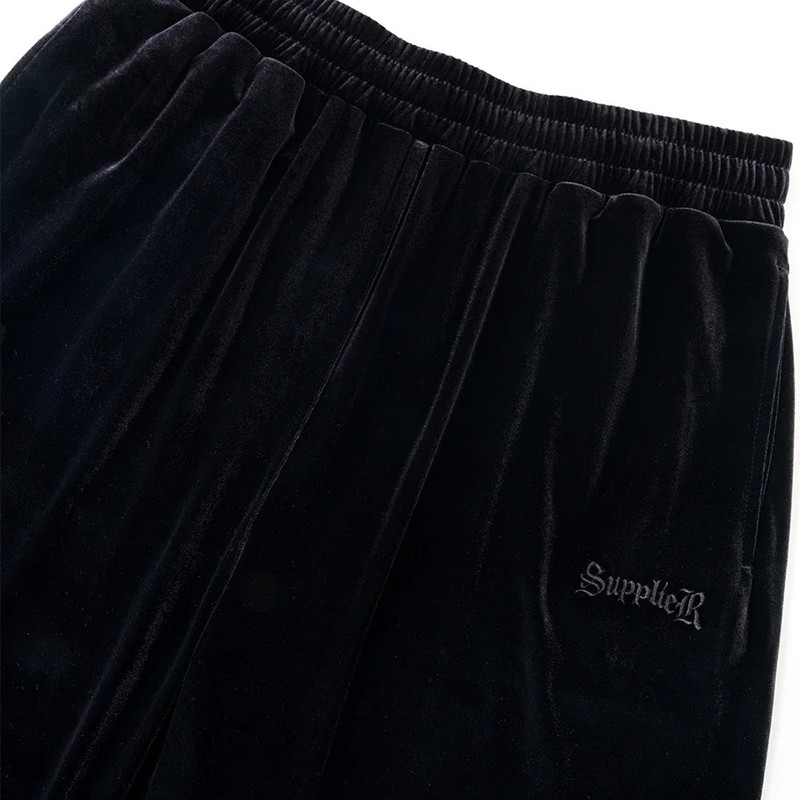 MICRO CROSS RHINESTONE VELOUR TRACK PANTS -2.COLOR-