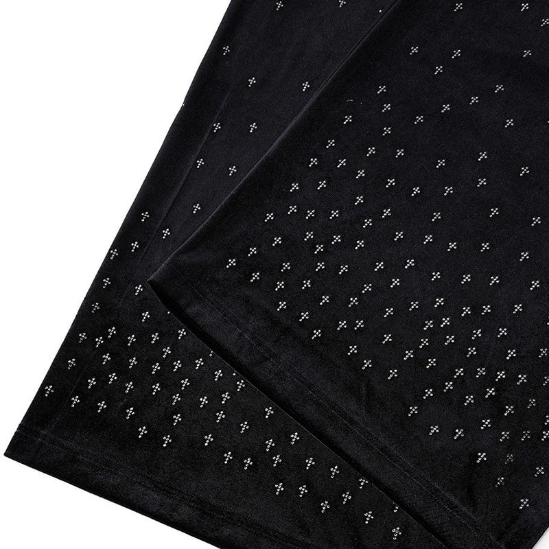 MICRO CROSS RHINESTONE VELOUR TRACK PANTS -2.COLOR-