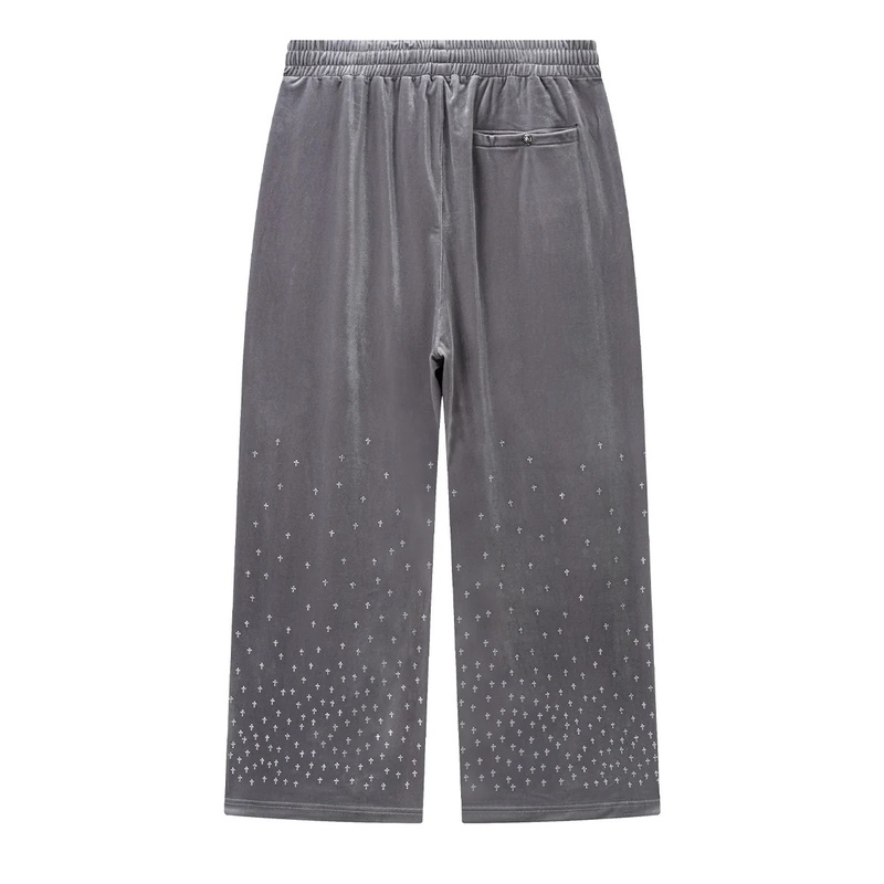 MICRO CROSS RHINESTONE VELOUR TRACK PANTS -2.COLOR-