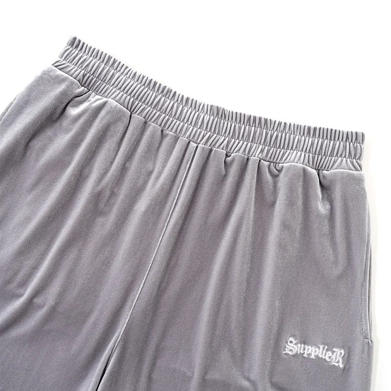 MICRO CROSS RHINESTONE VELOUR TRACK PANTS -2.COLOR-