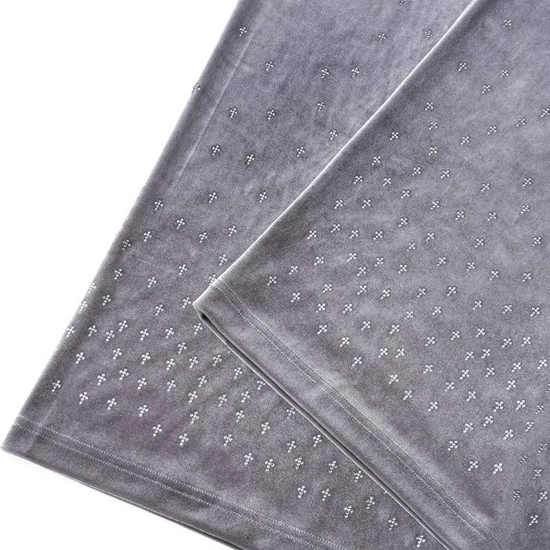 MICRO CROSS RHINESTONE VELOUR TRACK PANTS -2.COLOR-