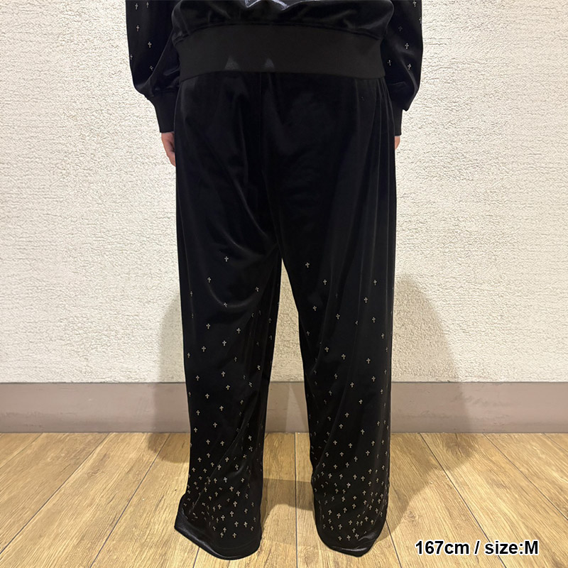 MICRO CROSS RHINESTONE VELOUR TRACK PANTS -2.COLOR-
