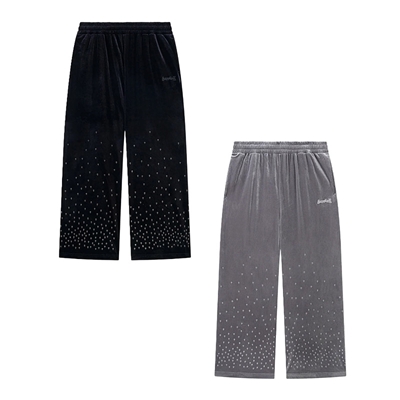 MICRO CROSS RHINESTONE VELOUR TRACK PANTS -2.COLOR-