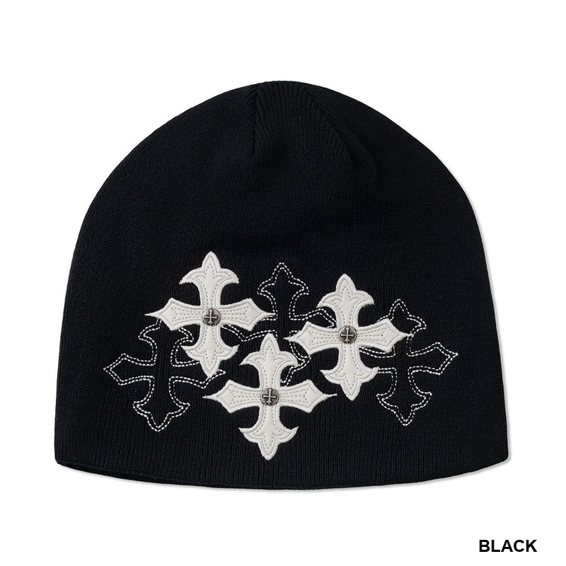 MULTIPLE CROSS LEATHER PATCH BEANIE -2.COLOR-