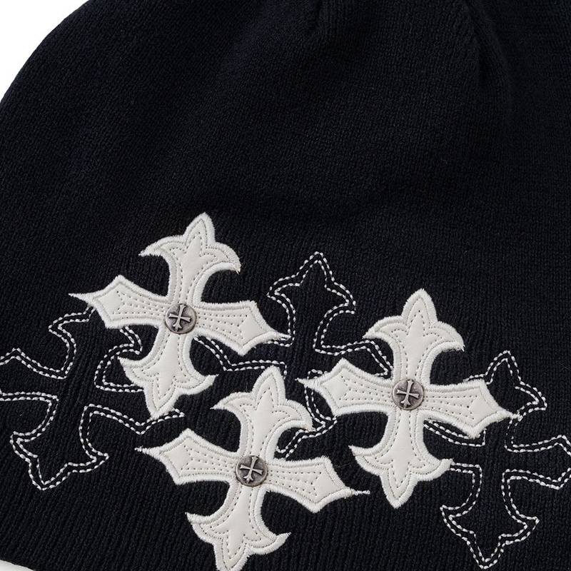 MULTIPLE CROSS LEATHER PATCH BEANIE -2.COLOR-