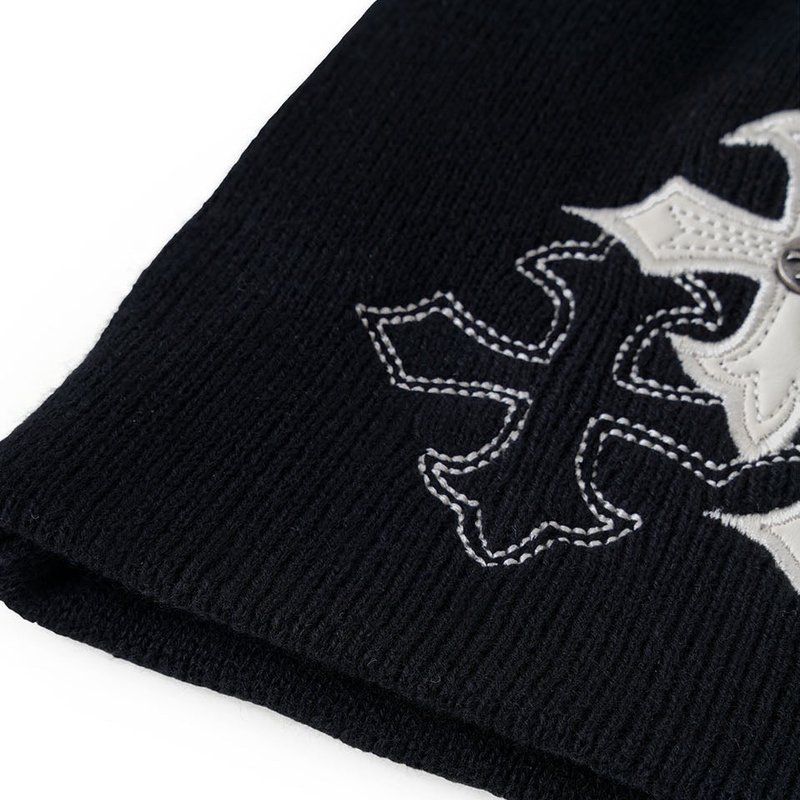 MULTIPLE CROSS LEATHER PATCH BEANIE -2.COLOR-