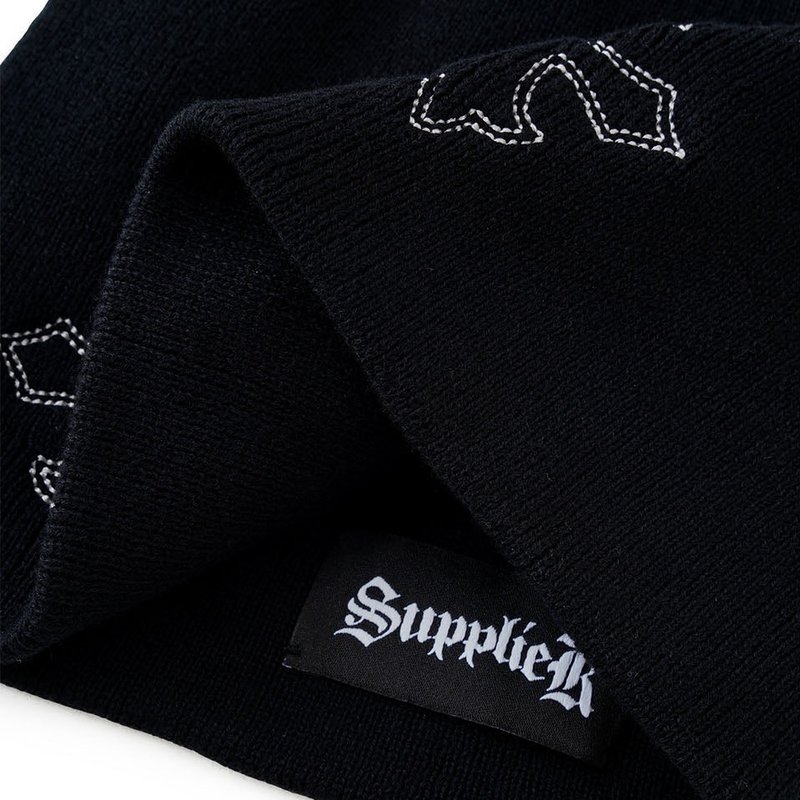MULTIPLE CROSS LEATHER PATCH BEANIE -2.COLOR-