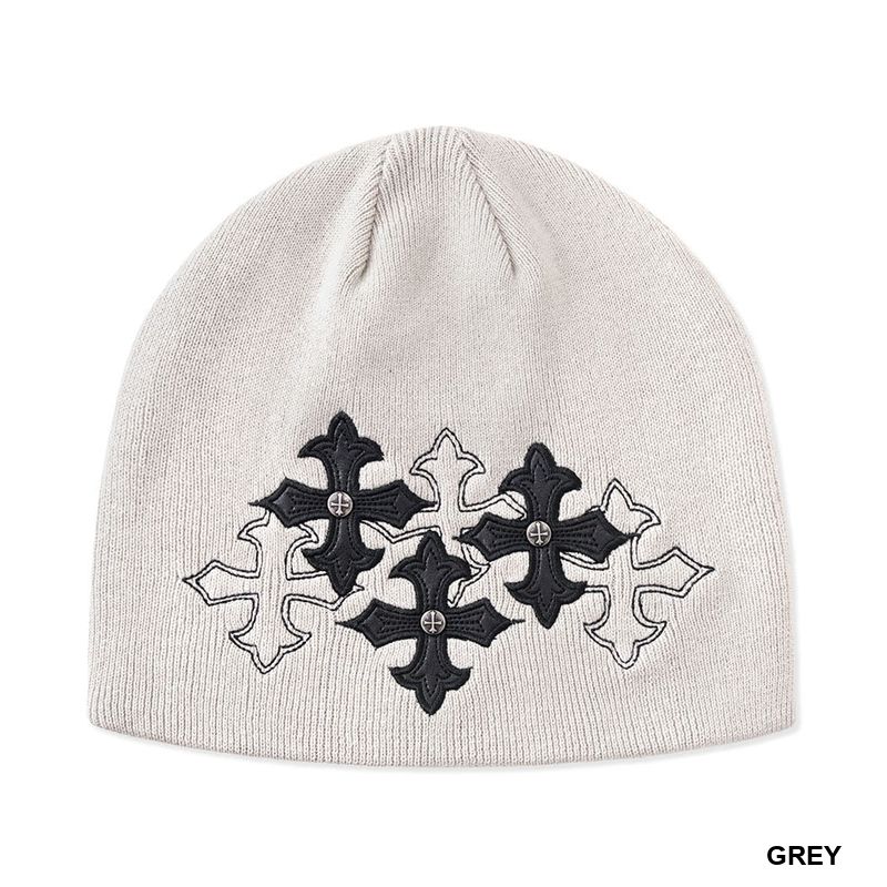 MULTIPLE CROSS LEATHER PATCH BEANIE -2.COLOR-