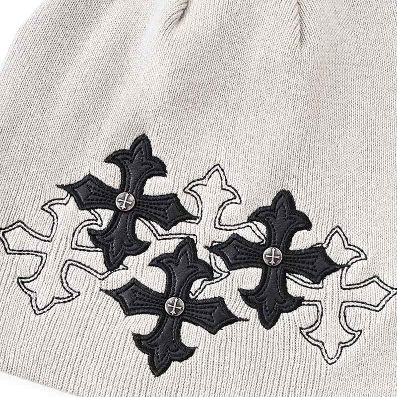 MULTIPLE CROSS LEATHER PATCH BEANIE -2.COLOR-