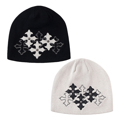 MULTIPLE CROSS LEATHER PATCH BEANIE -2.COLOR-