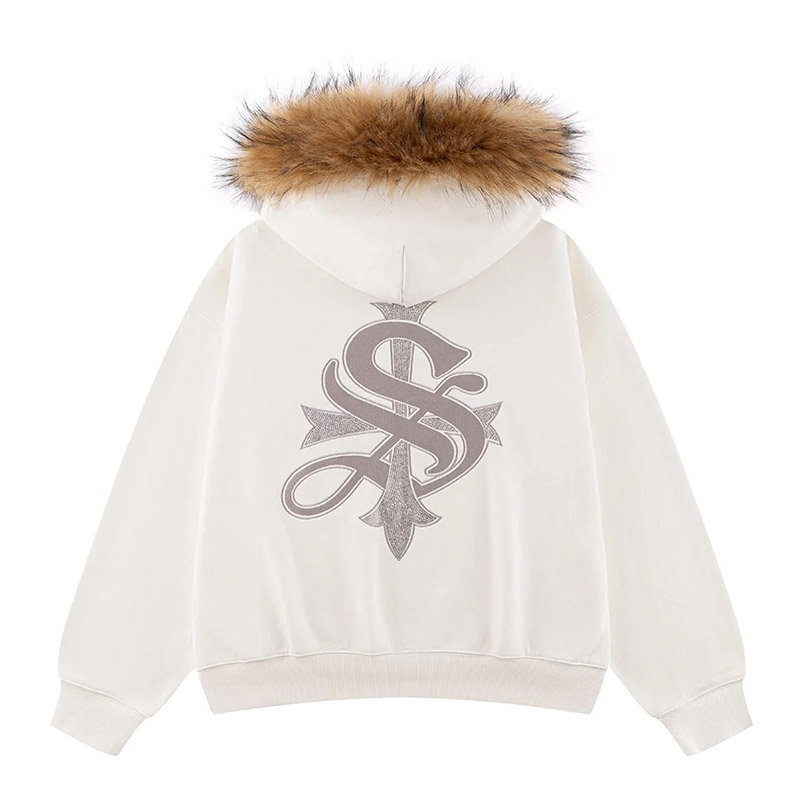 FAUX FUR CROSS ZIP HOODIE -2.COLOR-
