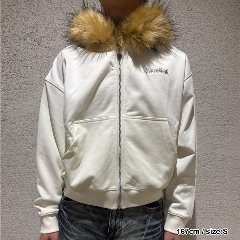 FAUX FUR CROSS ZIP HOODIE -2.COLOR-