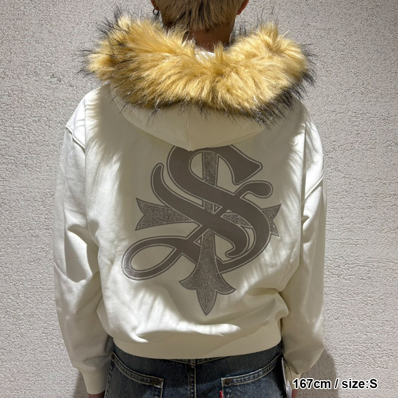 FAUX FUR CROSS ZIP HOODIE -2.COLOR-