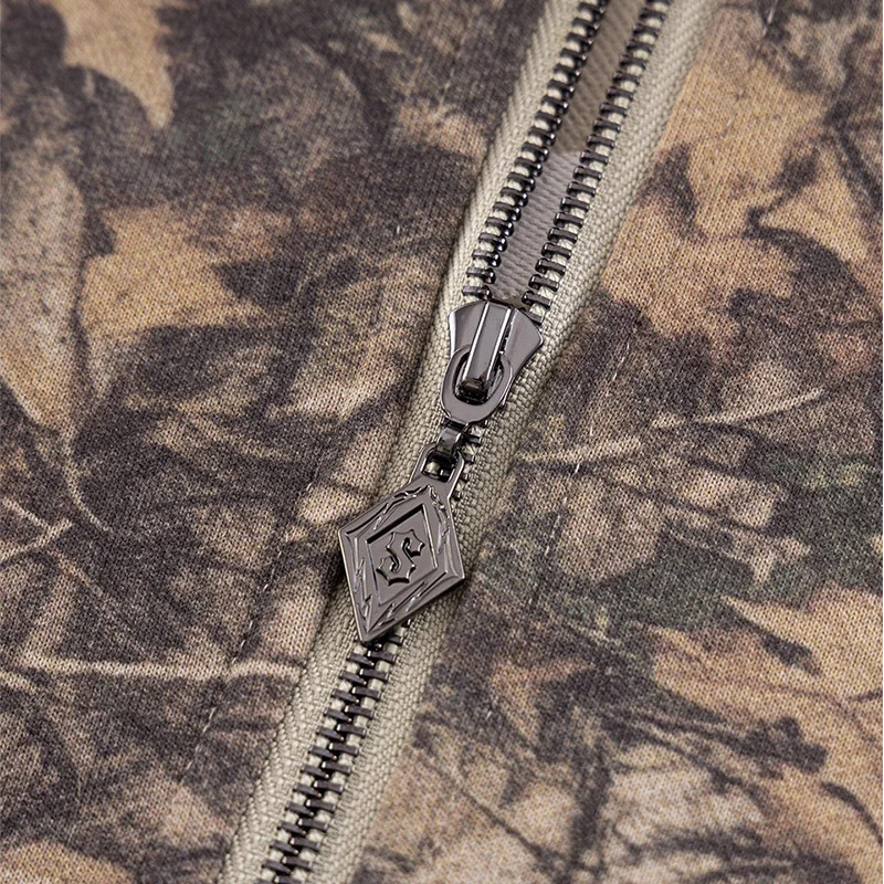TREE CAMO FAUX FUR CROSS ZIP HOODIE -CAMO-