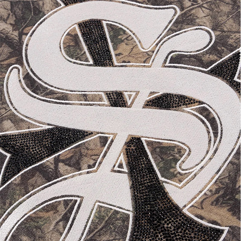 TREE CAMO FAUX FUR CROSS ZIP HOODIE -CAMO-