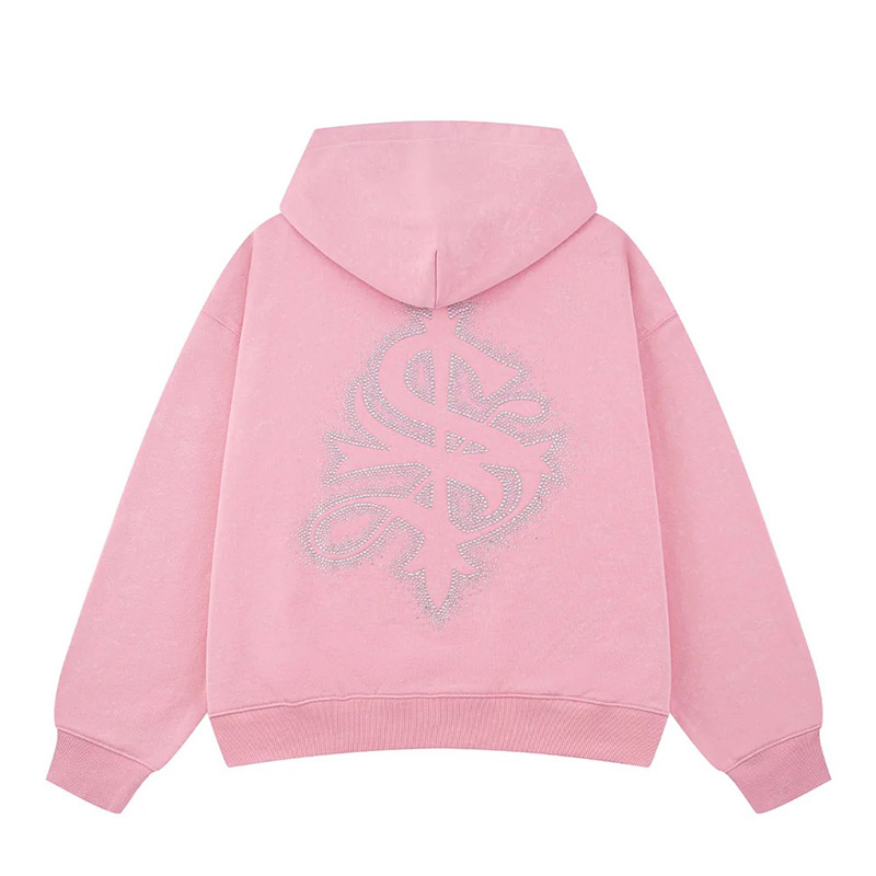 SPRAY CROSS RHINESTONE ZIP HOODIE -2.COLOR-