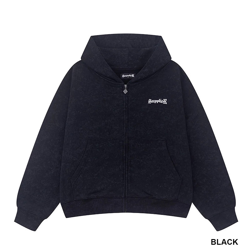 SPRAY CROSS RHINESTONE ZIP HOODIE -2.COLOR-