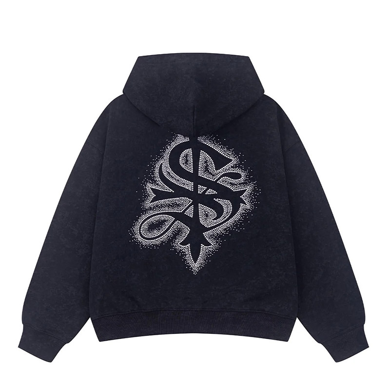 SPRAY CROSS RHINESTONE ZIP HOODIE -2.COLOR-