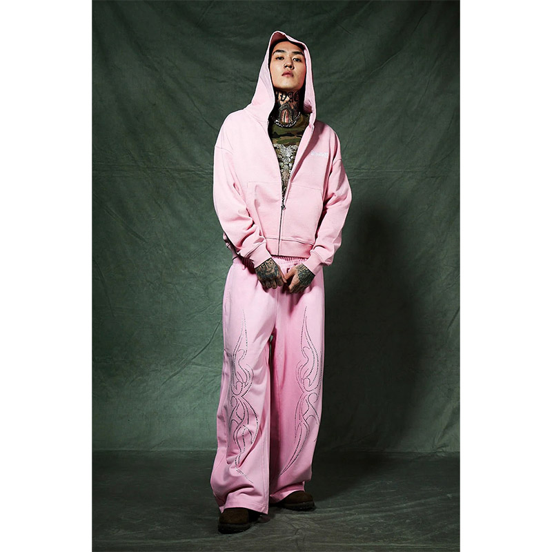 SPRAY CROSS RHINESTONE ZIP HOODIE -2.COLOR-