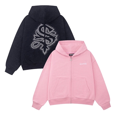 SPRAY CROSS RHINESTONE ZIP HOODIE -2.COLOR-
