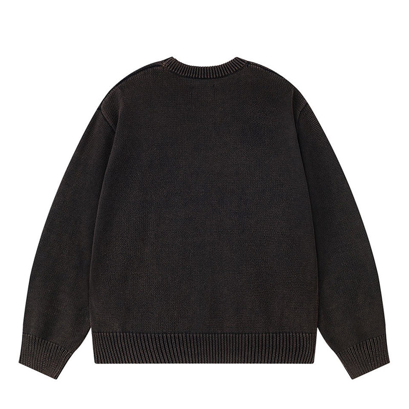 WASHED TRIPLE CROSS LEATHER PATCH CREW KNIT -BLACK-