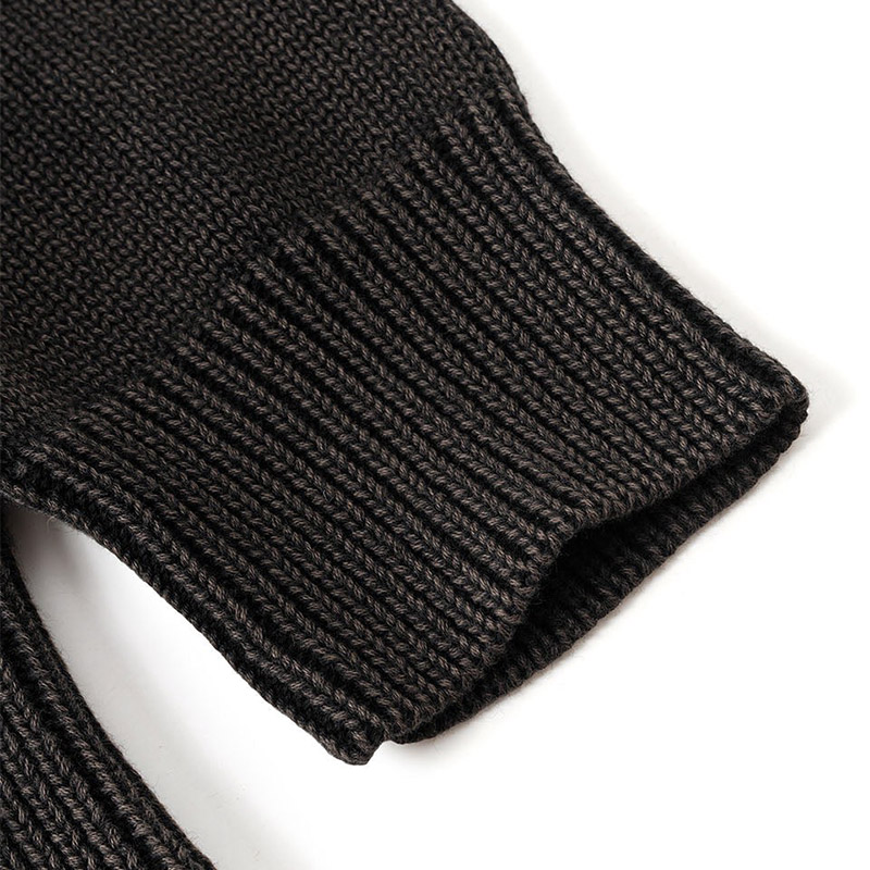 WASHED TRIPLE CROSS LEATHER PATCH CREW KNIT -BLACK-