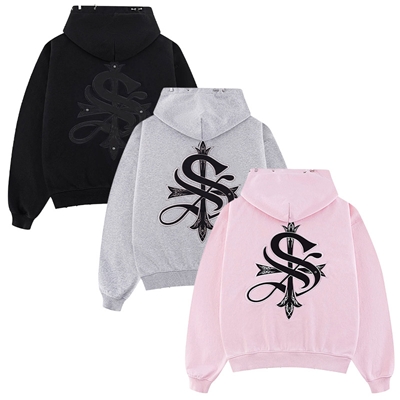 PIERCED TRIBAL CROSS HOODIE -3.COLOR-