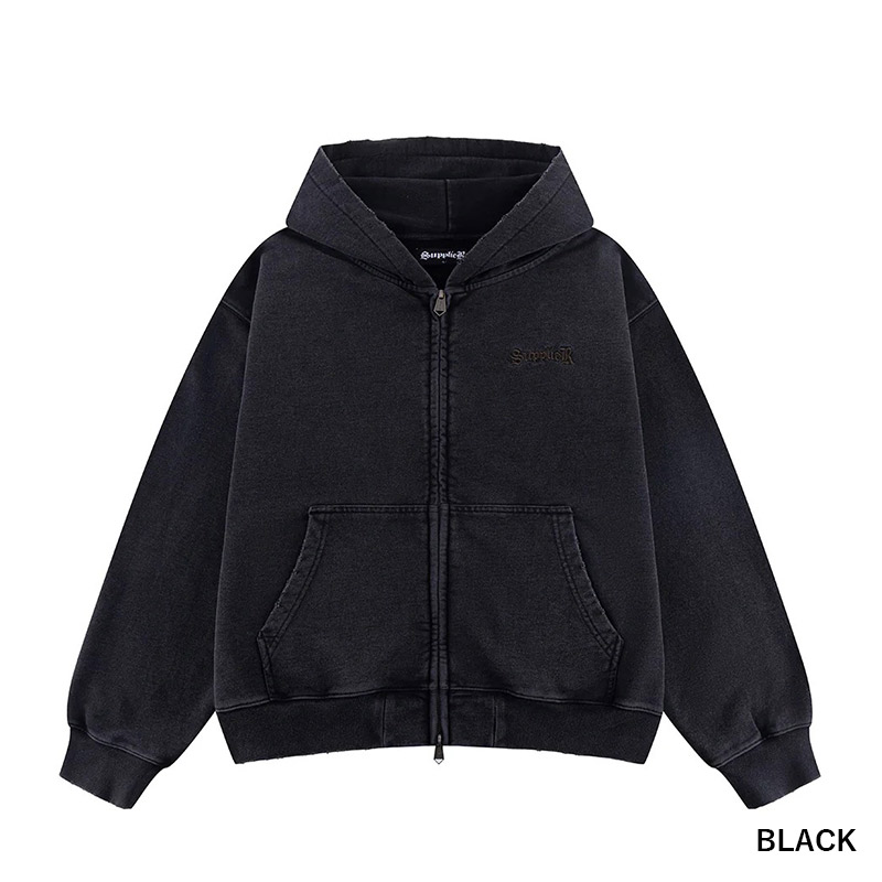 DISRTESSED CROSS ZIP HOODIE -2.COLOR-