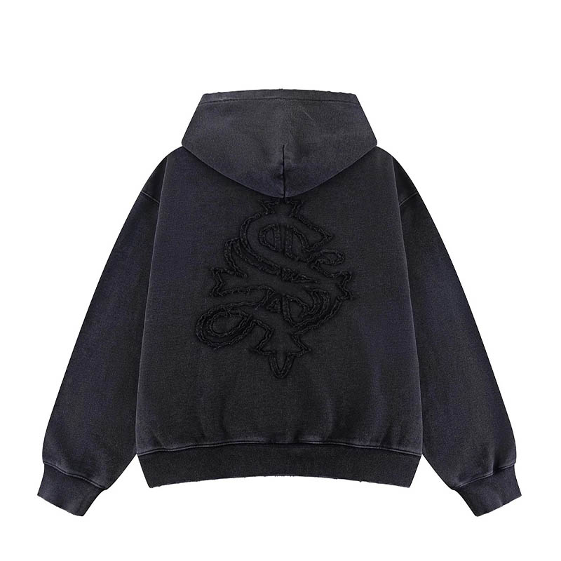 DISRTESSED CROSS ZIP HOODIE -2.COLOR-
