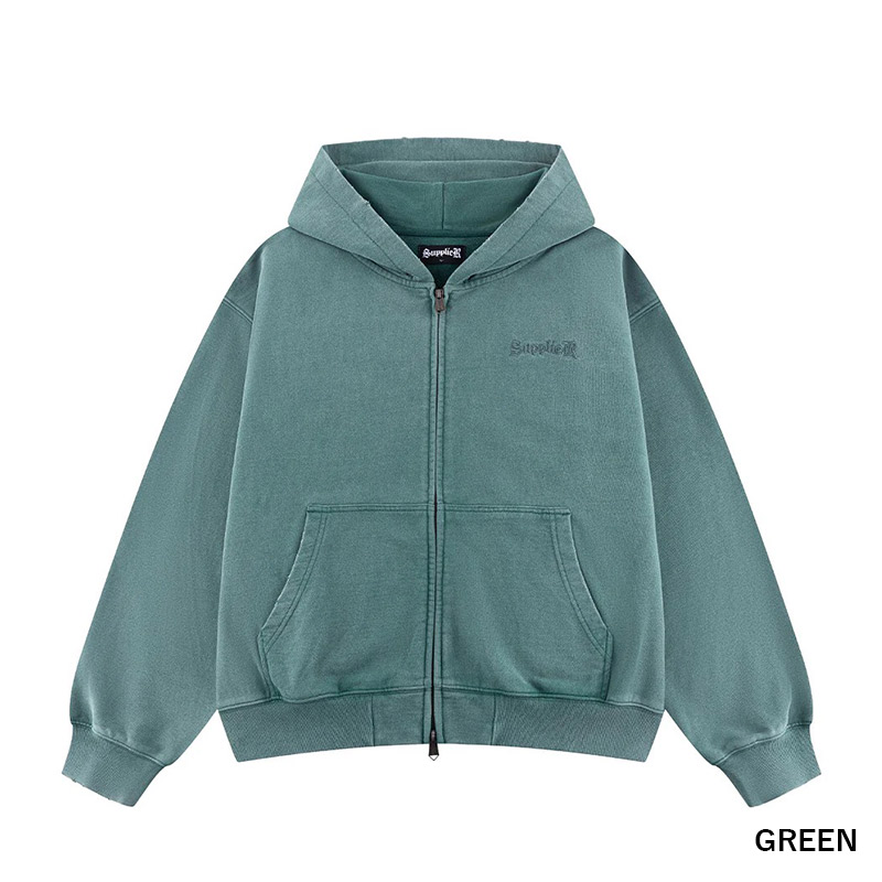 DISRTESSED CROSS ZIP HOODIE -2.COLOR-